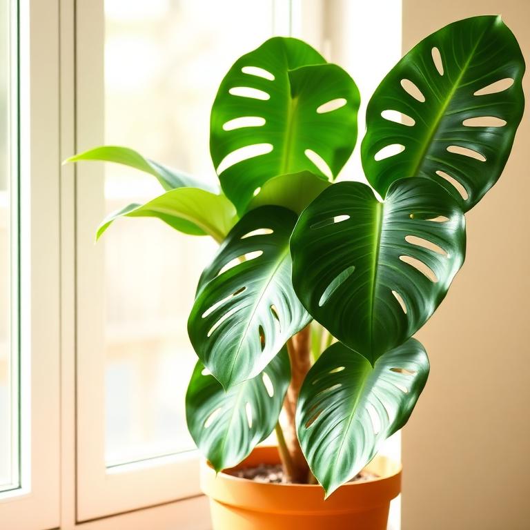 A thriving monstera plant by a sunny window